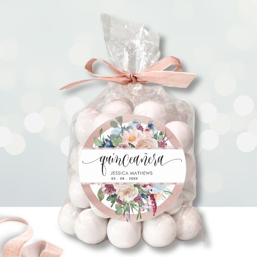 Pastel Bloemen met Roos Gouden Envelop Seal / Favo Ronde Sticker