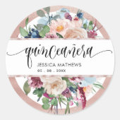 Pastel Bloemen met Roos Gouden Envelop Seal / Favo Ronde Sticker (Voorkant)