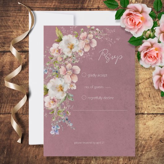 Pastel Bloemen Modern Roze Bruiloft RSVP Kaartje