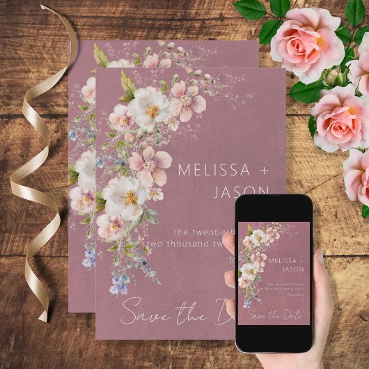Pastel Bloemen Modern Roze Bruiloft Save The Date