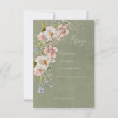 Pastel Bloemen Moderne Groene Bruiloft RSVP Kaartje (Voorkant)