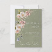 Pastel Bloemen Moderne Groene Bruiloft Save The Date (Voorkant)