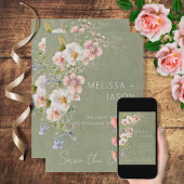 Pastel Bloemen Moderne Groene Bruiloft Save The Date