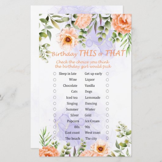 Pastel bloemen op de dag dat dit of dat spel (Voorkant / Achterkant)