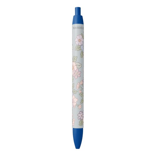 Pastel Bloemen op de lichtblauwe achtergrond Zwarte Inkt Pen (Voorkant Verticaal)