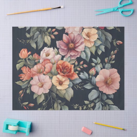 Pastel bloemen op donkere achtergrond decoupage tissuepapier (Craft)