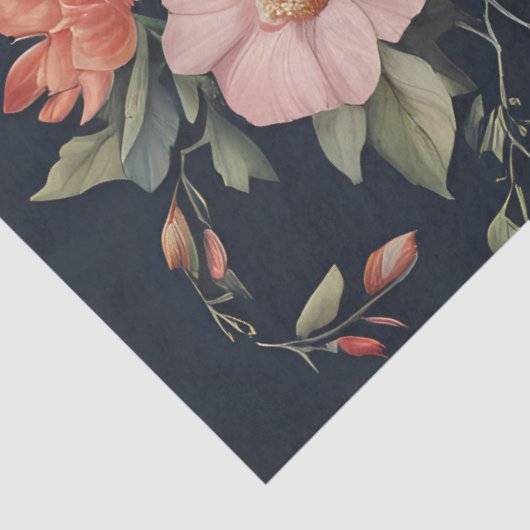 Pastel bloemen op donkere achtergrond decoupage tissuepapier (Detail)