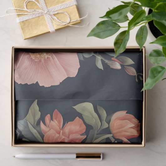 Pastel bloemen op donkere achtergrond decoupage tissuepapier (Geschenk)