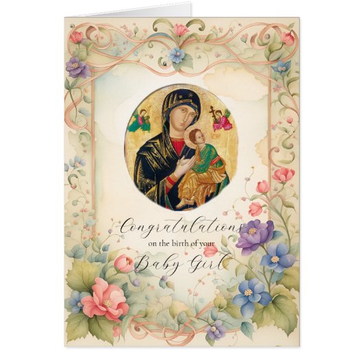 Pastel Bloemen Orthodox Gefeliciteerd Nieuwe Baby (Voorkant)