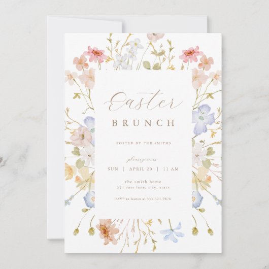 Pastel Bloemen Paasbrunch Egg Hunt Uitnodiging (Voorkant)