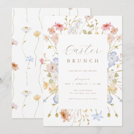 Pastel Bloemen Paasbrunch Egg Hunt Uitnodiging (Voorkant / Achterkant)