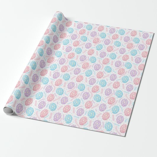 Pastel Bloemen Pasen Ei Patroon Cadeaupapier (Uitgerold)