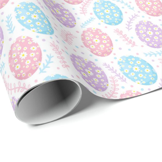 Pastel Bloemen Pasen Ei Patroon Cadeaupapier (Rol Hoek)