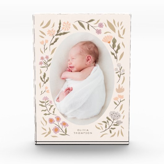 Pastel Bloemen Pasgeboren Foto Keepsake (Voorkant)