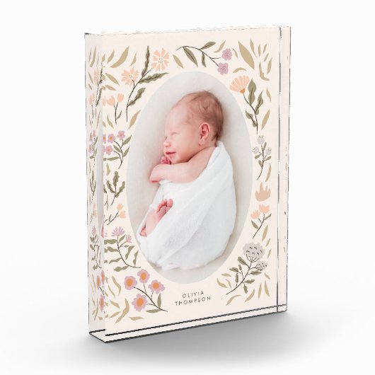 Pastel Bloemen Pasgeboren Foto Keepsake (Links)