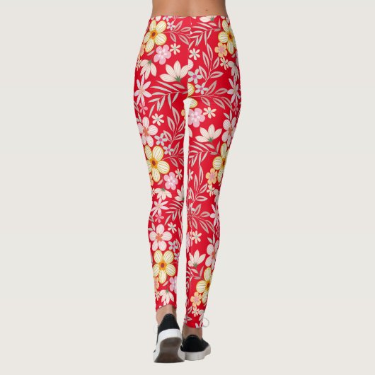 Pastel Bloemen patroon C03.bw Rood BG Leggings (Achterkant)
