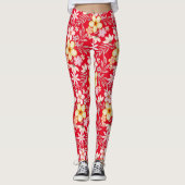 Pastel Bloemen patroon C03.bw Rood BG Leggings (Voorkant)