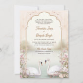 Pastel Bloemen Romantische Zwanen Indiase bruiloft Kaart (Voorkant)
