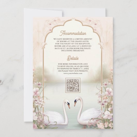 Pastel Bloemen Romantische Zwanen Indiase bruiloft Kaart (Achterkant)