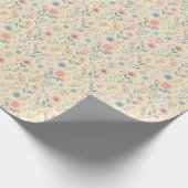 Pastel Bloemen Roze & Blauw op Lichtgeel Cadeaupapier (Hoek)