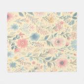 Pastel Bloemen Roze & Blauw op Lichtgeel Fleece Deken (Voorkant (Horizontaal))