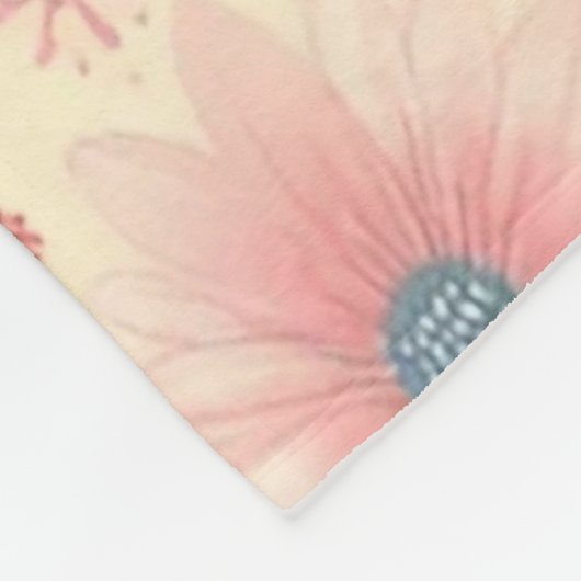 Pastel Bloemen Roze & Blauw op Lichtgeel Fleece Deken (Hoek)