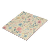 Pastel Bloemen Roze & Blauw op Lichtgeel Tegeltje (Zijkant)