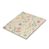 Pastel Bloemen Roze & Blauw op Lichtgeel Tegeltje (Zijkant)