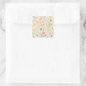 Pastel Bloemen Roze & Blauw op Lichtgeel Vierkante Sticker (Tas)