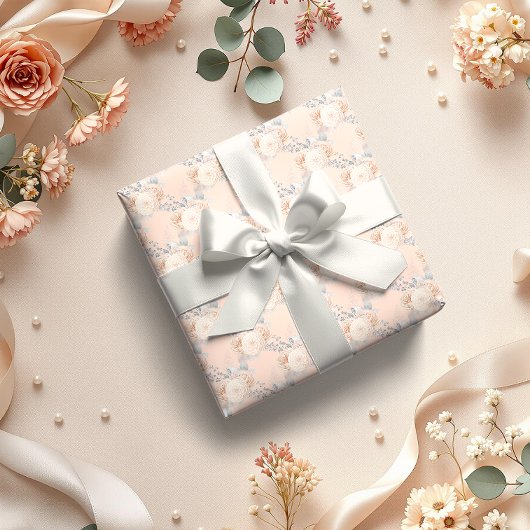 Pastel Bloemen Roze Elegante Bruids Huwelijk Inpakpapier Vel