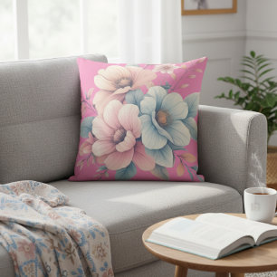 Pastel Bloemen - Roze Waterverf Bloemen Kussen