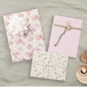 Pastel Bloemen Rozen Strepen Elegante Bruid Inpakpapier Vel