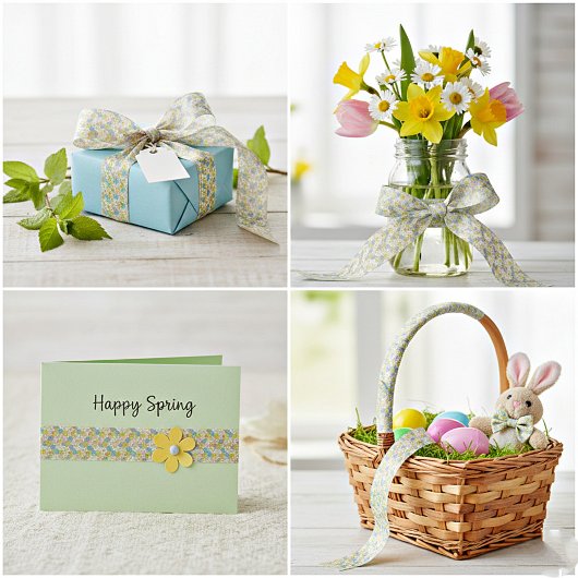 Pastel bloemen satijnen lint