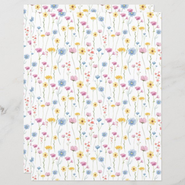 Pastel Bloemen Scrapbook Papier (Voorkant / Achterkant)