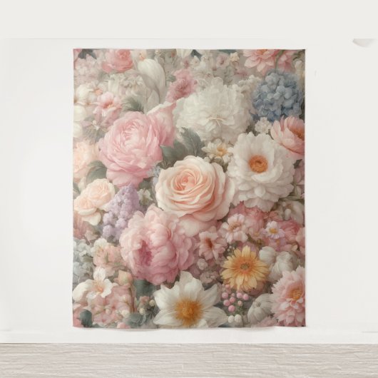 Pastel Bloemen Shabby Chic Roos Bloemmotief Wandkleed (Voorkant)