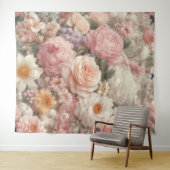 Pastel Bloemen Shabby Chic Roos Bloempatroon Wandkleed (In Situ (horizontaal))