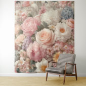 Pastel Bloemen Shabby Chic Roos Bloempatroon Wandkleed (In situ)