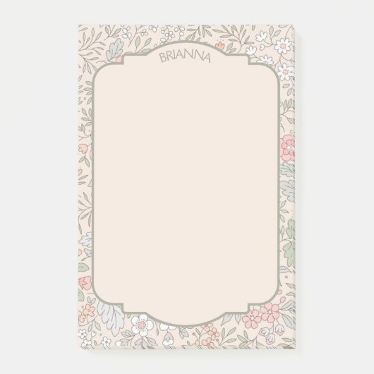 Pastel Bloemen Sticky Notes met naam—Post-it Notes (Voorkant)