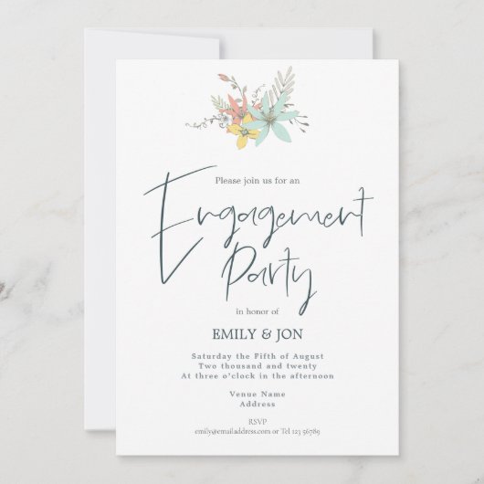 Pastel Bloemen Stijlvolle Script Engagement Party Kaart (Voorkant)
