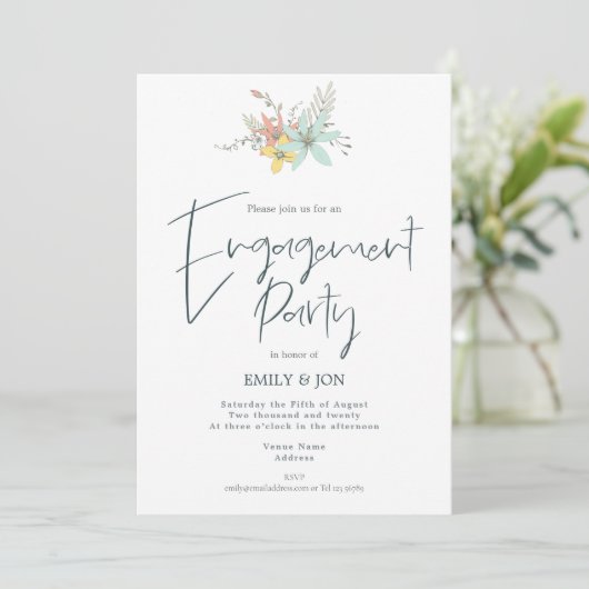 Pastel Bloemen Stijlvolle Script Engagement Party Kaart (Staand voorkant)