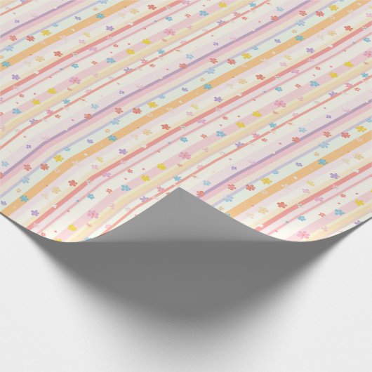Pastel Bloemen Strepen Bruids Baby Shower Meisjes Cadeaupapier (Hoek)