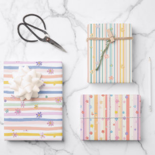 Pastel Bloemen Strepen Bruids Baby Shower Meisjes Inpakpapier Vel