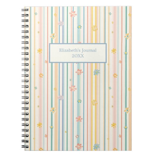 Pastel Bloemen Strepen Journaal Notitieboek (Voorkant)