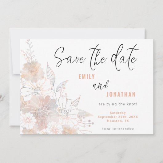 Pastel Bloemen Trouwkoraal Bewaar de datum Save The Date (Voorkant)