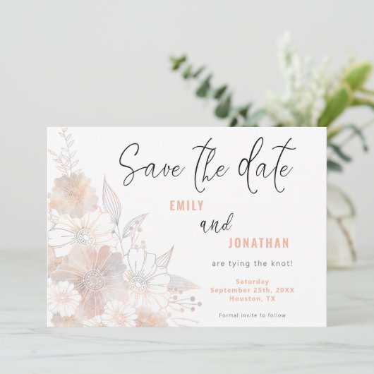 Pastel Bloemen Trouwkoraal Bewaar de datum Save The Date (Staand voorkant)
