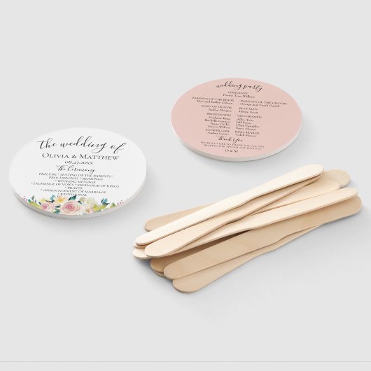 Pastel Bloemen Trouwprogramma Handwaaier (Niet-gemonteerd)