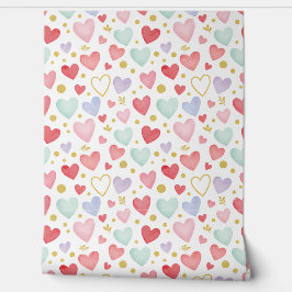 Pastel Bloemen & Vergulde Hartjes Behang