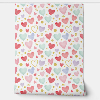 Pastel Bloemen & Vergulde Hartjes Behang