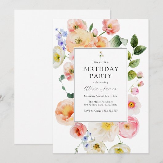  Pastel Bloemen Verjaardag Kaart (Voorkant / Achterkant)