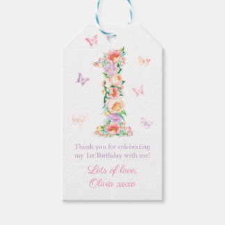 Pastel Bloemen Vlinder 1e Verjaardagsfeest Cadeaulabel